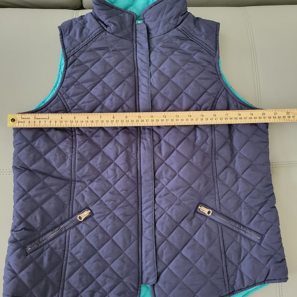 Tracy‎ Negoshian Amelia Vest Reversible Quilted Navy / Turquoise Womens Medium - Picture 7 of 10